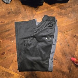 Nike Kids Black Sweatpants with Gray Side Panels and Swoosh